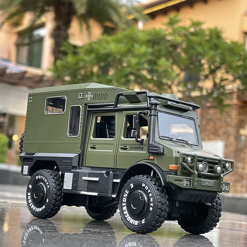1/28 UNIMOG U4000 Motorhome Alloy Cross-country Touring Car Model Diecast Metal Toy Off-road Vehicles Model Simulation Kids Gift