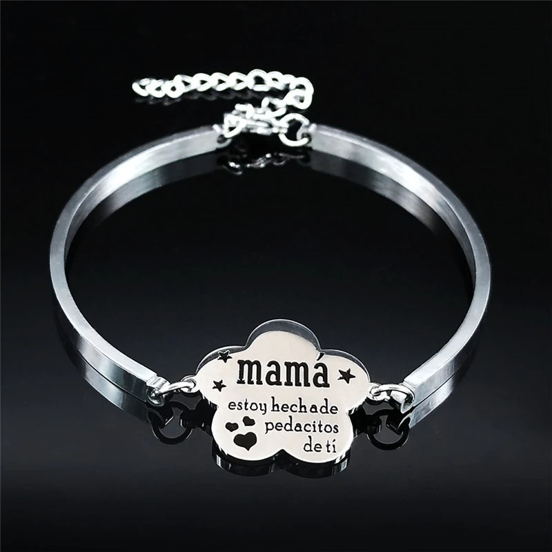 Fashion Mama Stainless Steel Statement Bracelet MAMA Gift Silver Color Bangle Jewelry pulseras acero inoxidable mujer B18387