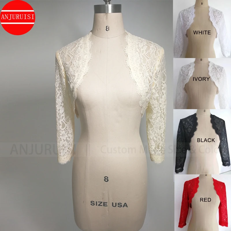 Elegant 2020 New Shares of Women / Girls 3/4 Long Sleeve White Lace Shoulders Cropped Bolero Jacket Wedding Wraps Chaqueta Novia