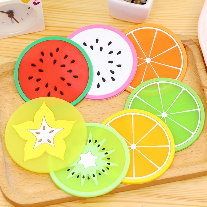7pcs/set Cute Coaster Fruit Shape Silicone Cup Pad Non Slip Bowl Mat Heat Insulation Cup Pad Coaster Hot Drink Holder Placemat