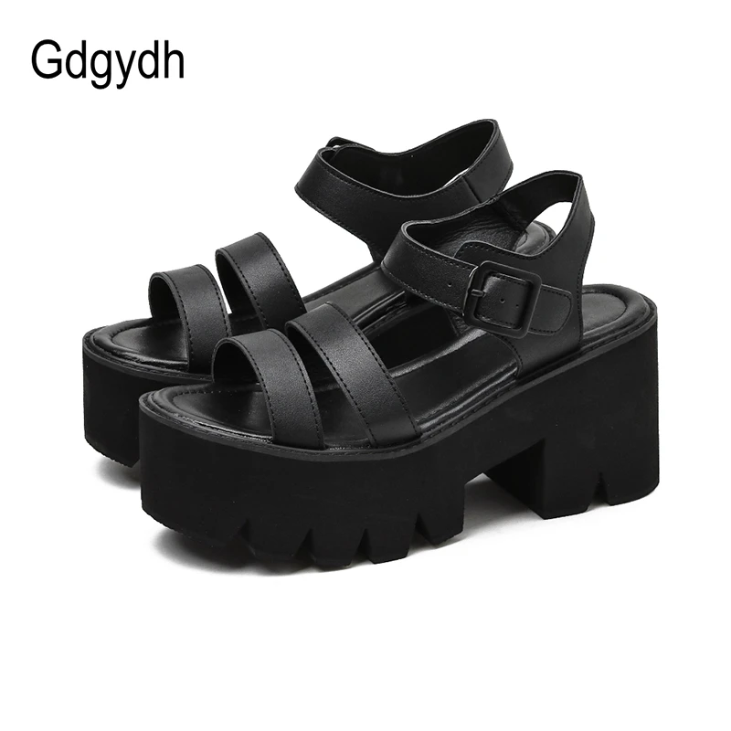 Gdgydh Black Platform Women Sandals Summer 2021 Female Shoes Woman Block Heel Fashion Buckle Causal Sandals Cheap High Quality