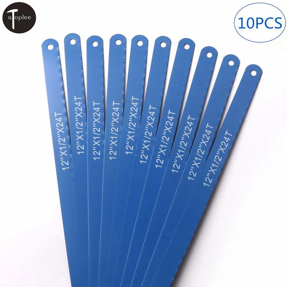 10Pcs Carbon Steel 12 Inch 24T 300mm Hacksaw Blades Metalworking Saw Blades for Cutting Metal DIY Hand Tools
