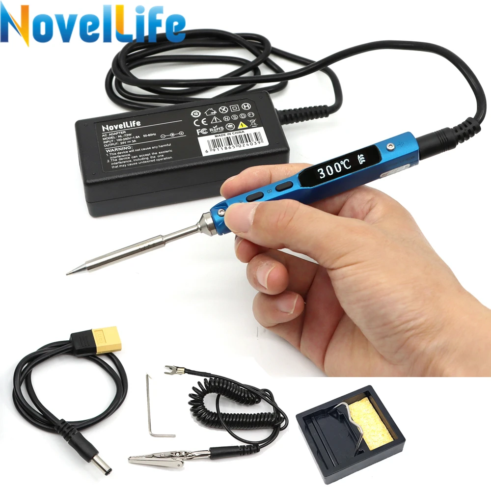 65W TS100 Mini Electric Soldering Iron Station 24V Power Supply Kit Adjustable Temperature Digital OLED Display with Solder Tip