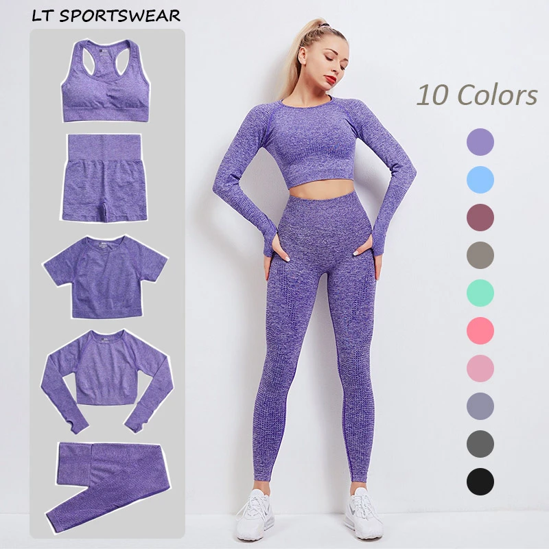 Sports Bra Leggings Tight Short Long Sleeve Crop Top Female Seamless Fitness Suit Outfit Gym Clothing  Women Sportswear Yoga Set