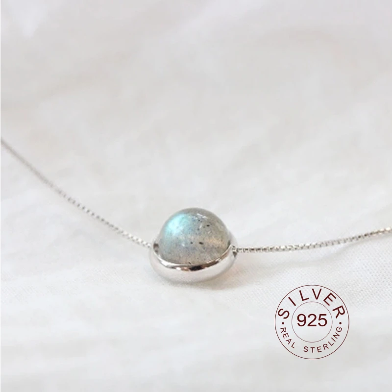 Real 925 sterling silver necklace Moonstone Bead Necklaces & Pendants For Women Handmade 925 Sterling Silver Fashion Jewelry
