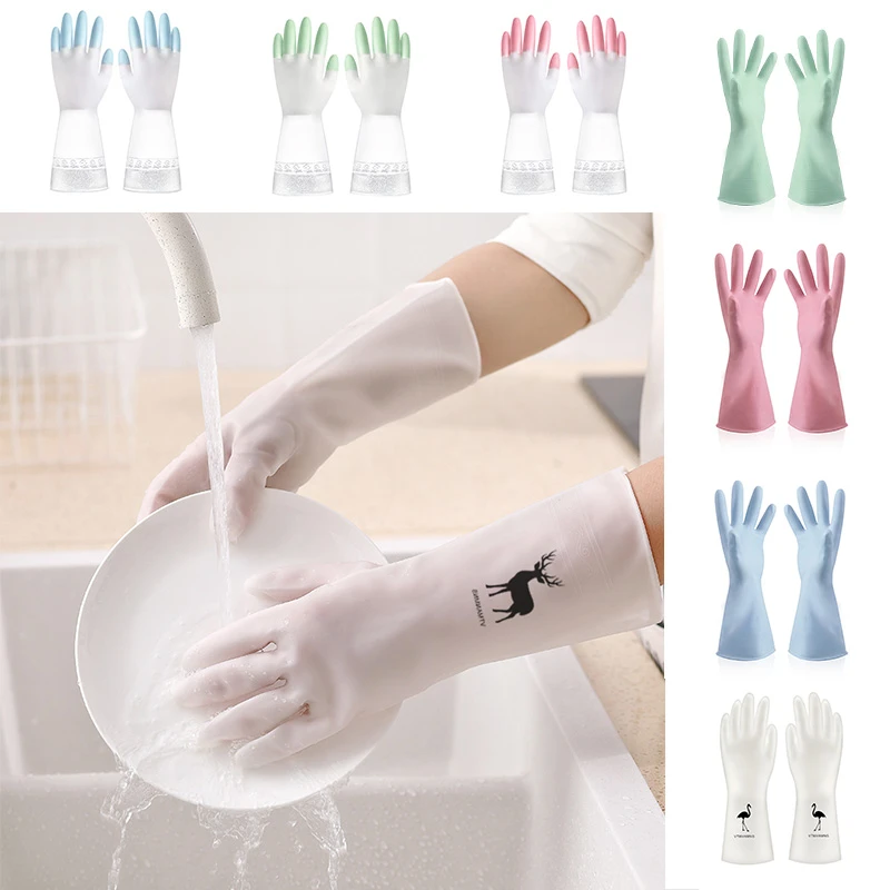 1pair Kitchen Cleaning Gloves Rubber Dish Washing Gloves For Household Scrubber Kitchen Clean Tool