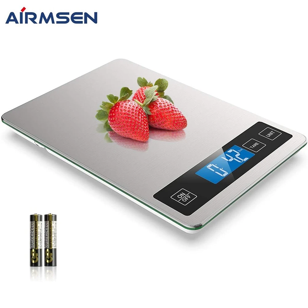 AIRMSEN 15kg Kitchen Scale Household Electronic Digital Food Scale Cooking Baking Scale Kitchen Measuring Tool Stainless Steel
