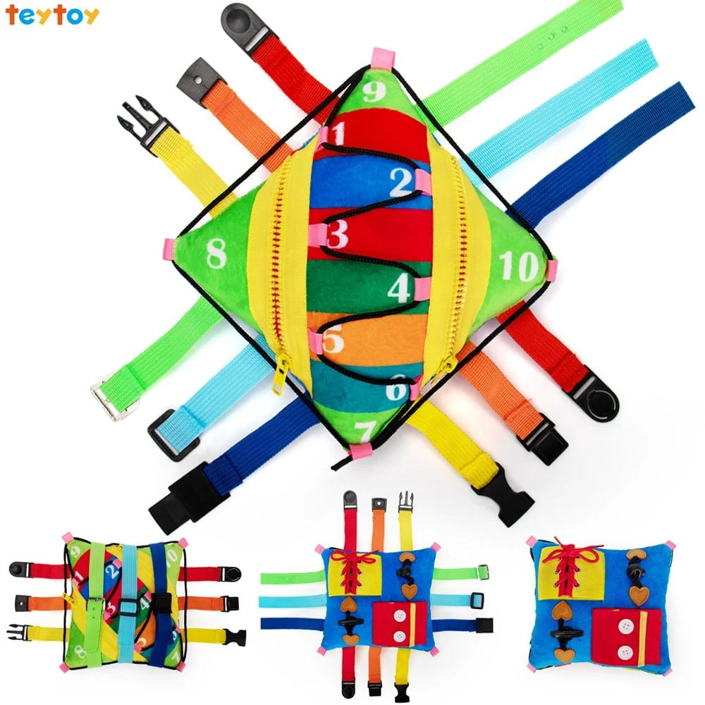 TEYTOY Busy Board for Toddlers - Sensory Buckle Pillow Toy Activity, Learning Toys For Children Educational (12 Basic Skill)