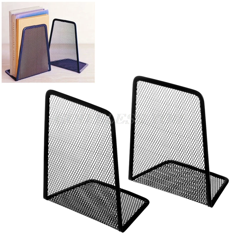 1 Pair Metal Mesh Desk Organizer Desktop Office Home Bookends Book Holder Black Drop Shipping