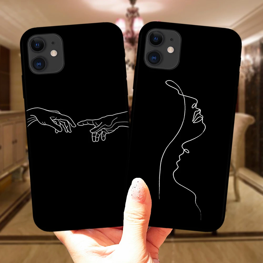 Mona Lisa Art David Girl Lines Black Silicone Phone Case Cover For iPhone 11 12 13 Mini Pro XS Max XR X 6S 7 8 Plus 5S SE 2020