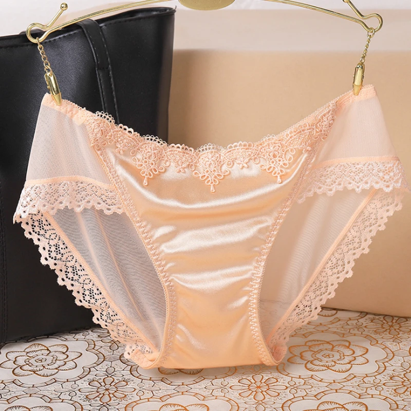 Fashion French Style Women Underpants Female Panties Comfort Intimates Lace Underwear Briefs Ice Silk Hollow Out Sexy Lingerie