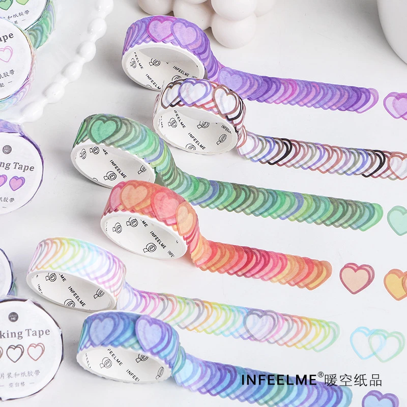 100pcs/roll Loving Heart Washi Tape Decorative Masking Morandi Color Scrapbooking Diary Paper Stickers