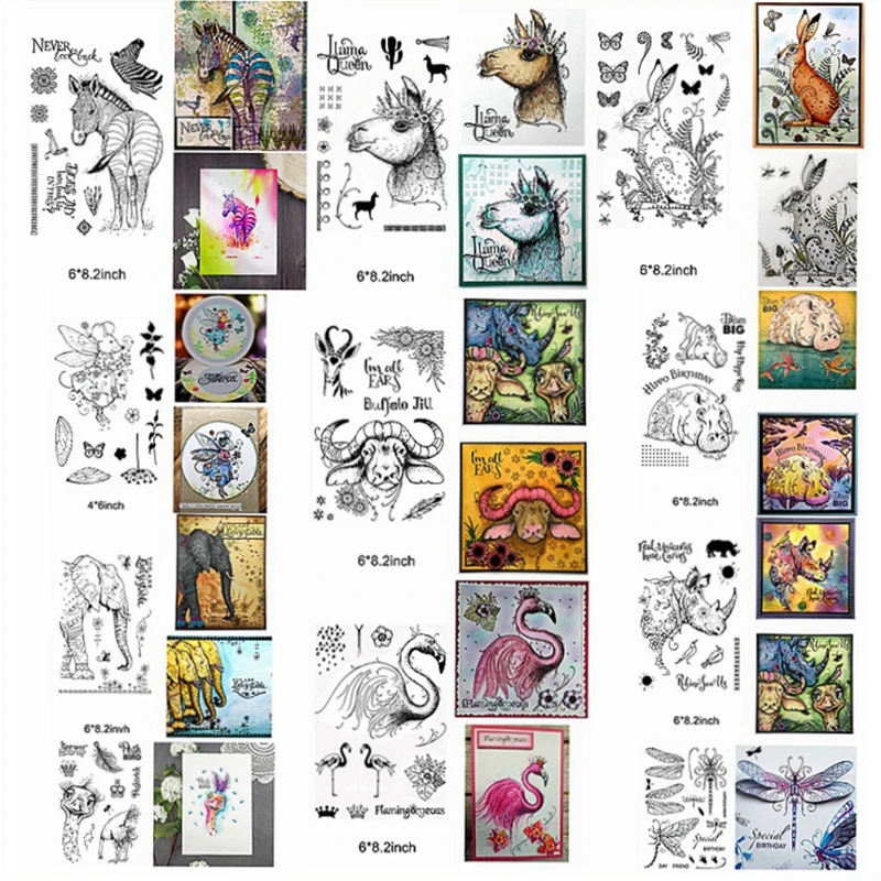 Mix Animals Zebra Rhino Elephant Hippo Rabbit Bird Letter Flower Butterfly Clear Silione Stamps Make Cards 2020 Scrapbook Craft