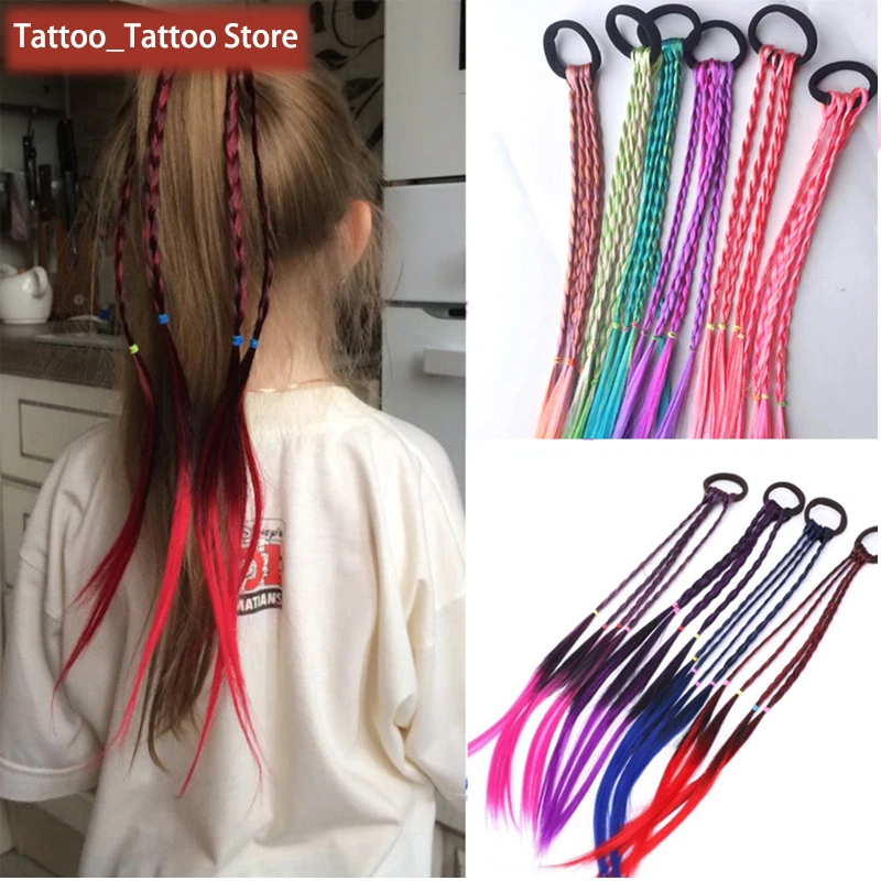 Ponytail Hair Ornament Gradient Color Elatric Hair Band Cute Wig Kids Hairpins Rubber Bands DIY Braided Fashion Hair Accessories