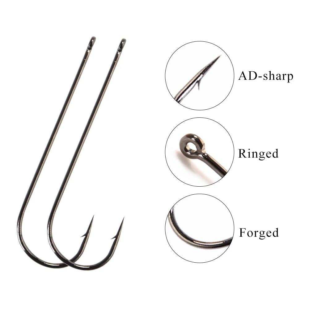 Long Shank Fishing Hook High Carbon Steel AD-Sharp Ringed Forged Barbed Offset Narrow Bait