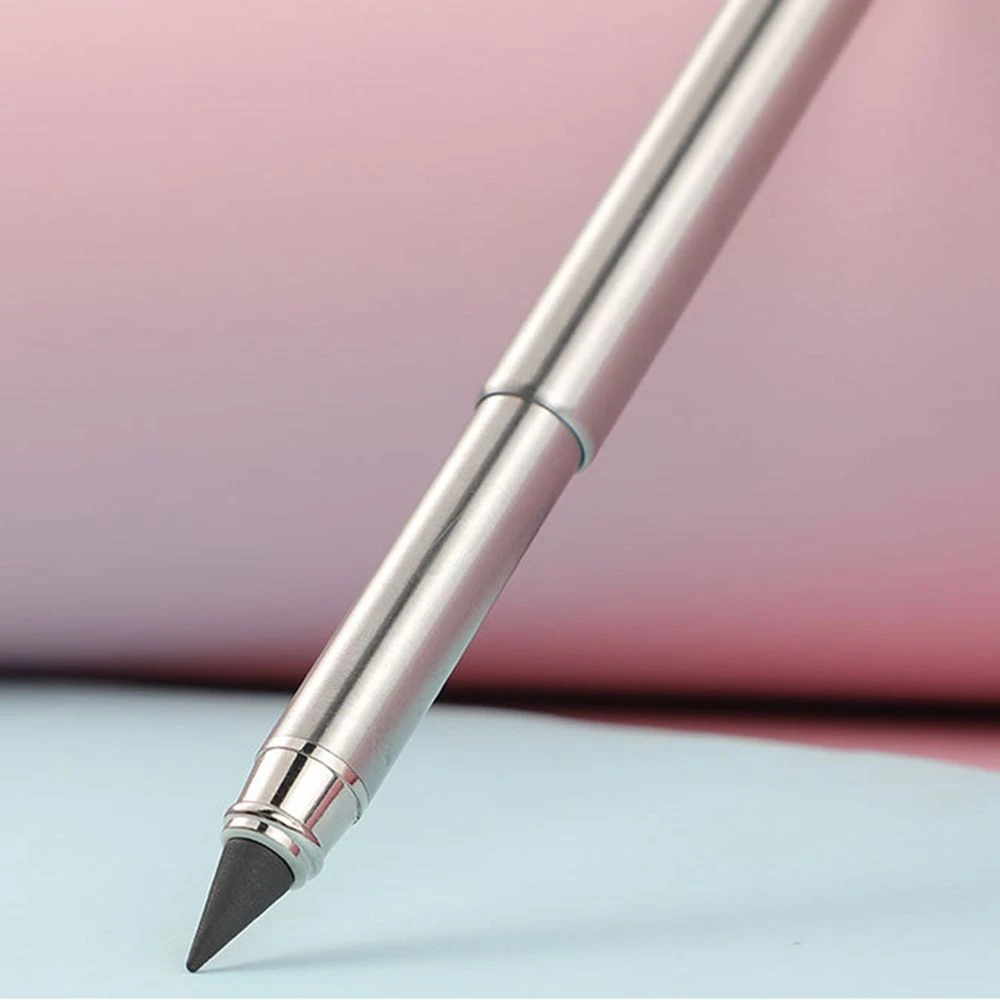 1pc 0.5mm Ink-Free Retractable Eternal Pencil Can Last For Writing Metal Signature Pen Office Student Writing Stationery