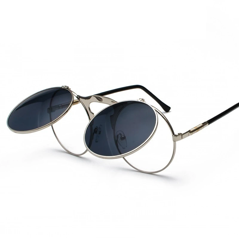 Steampunk Round Sunglasses Women Men Metal Vintage Flip Circular Double lens Sun Glasses Style CIRCLE Shades Gafas Oculos De S