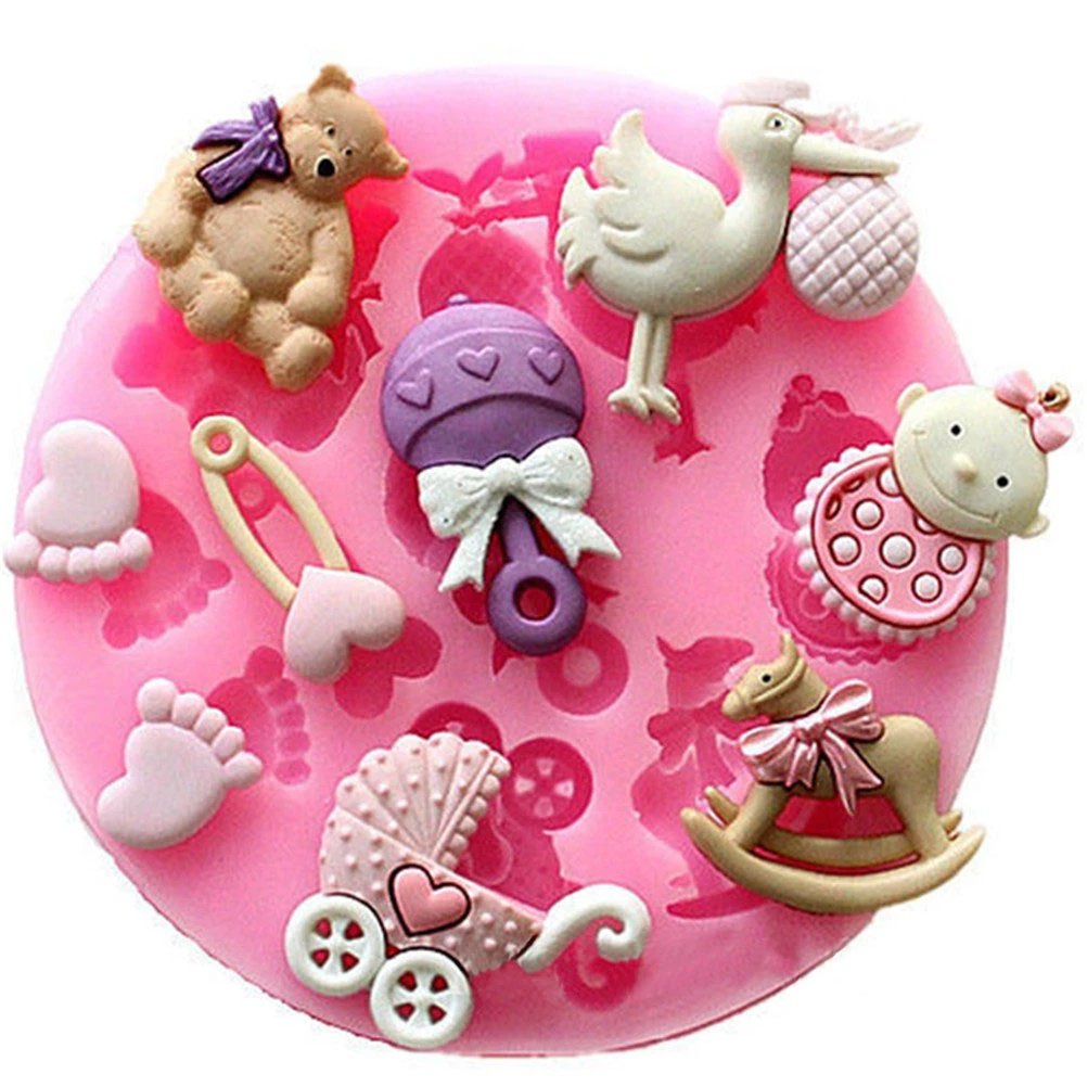 Baby Shower Party 3D Silicone Fondant Mold For Cake Decorating Cake Sugar Craft Chocolate Moulds Tools DIY