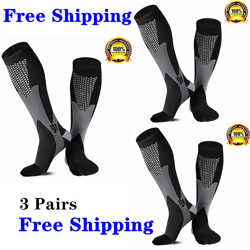 1/2/3/4/5/6/7 Pairs Compression Socks Fit Varicose Veins Football Soccer Stockings 30Mm Men Women Socks For Running Cycling Sock