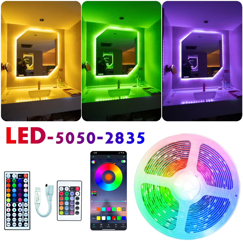 LED Strip Lights RGB 5050 2835 Bluetooth Infrared Flexible Lamp Tape Ribbon With Diode DC 12V 5M 10M 20M Colours Home Decoration