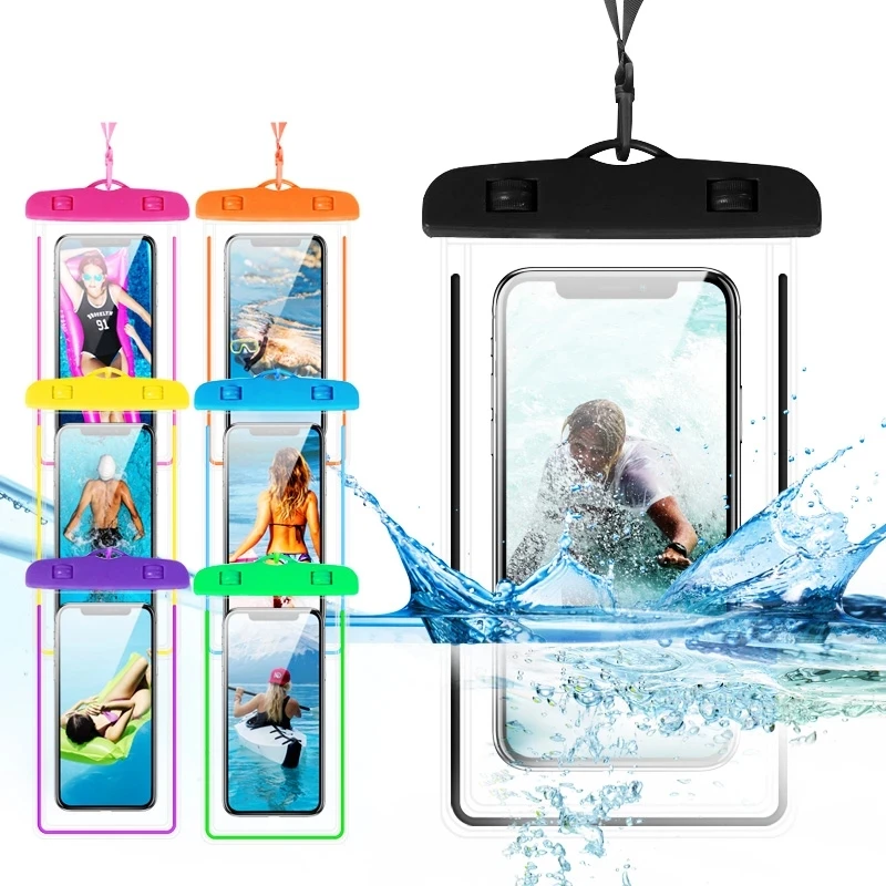 Portable Waterproof Phone Case Pouch Underwater Dry Bag With Neck Strap Luminous Swimming Bag For Water Games Beach Sport Skiing