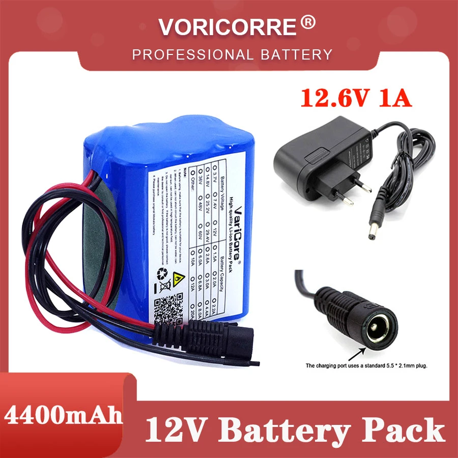 VariCore 12 v 4.4 Ah 4400mAh 18650 Rechargeable batteries 12V with BMS Lithium Battery pack Protection Board +12.6V 1A Charger
