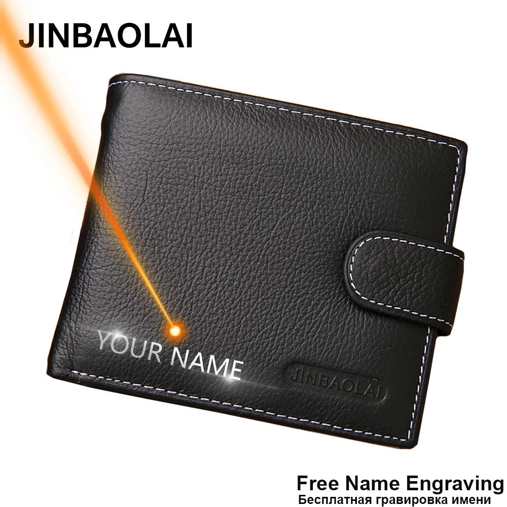 JINBAOLAI Men Wallets Genuine Cow Leather Short Zipper Hasp Male Purse Coin Pocket Card Holder Vintage Brand High Quality Wallet