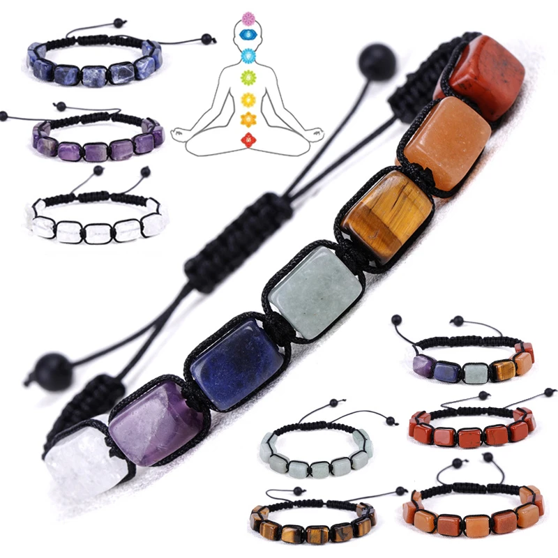 7 Chakra Natural Stone Handmade Braided Double Layer Lava Bracelets Men Women Adjustable Energy Colorful Beaded Bracelet