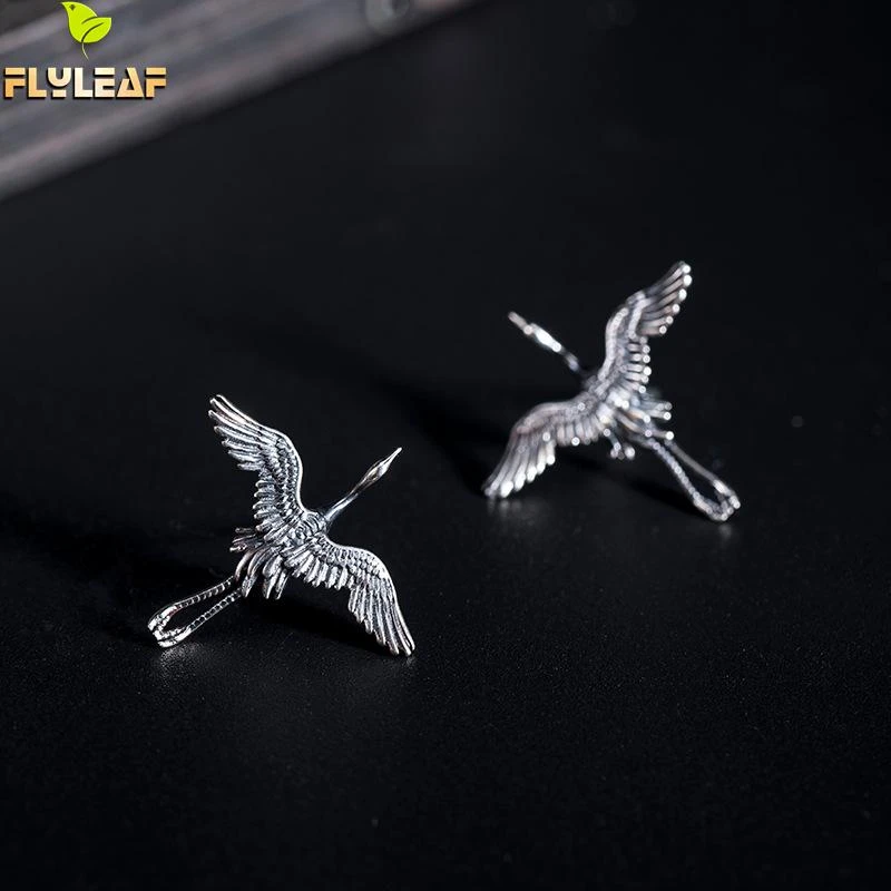 925 Sterling Silver Retro Flying Crane Stud Earrings For Women Chinese Style Do The Old Female Jewelry Accessory Flyleaf 2020