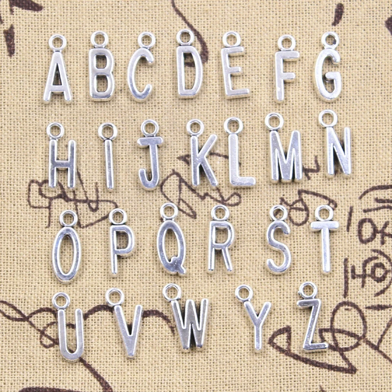 26pcs Charms Alphabet A-Z Letters Antique Silver Color Pendants Making DIY Handmade Tibetan Finding Jewelry