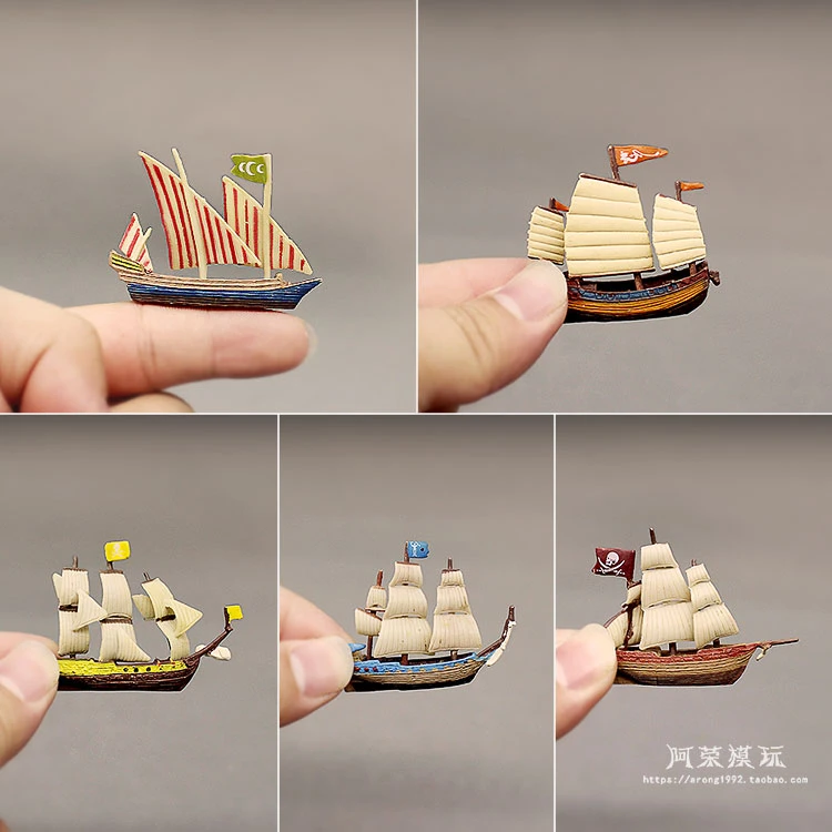 Miniature Model Mini Pirate Ship Sea Yacht Ocean Pleasure Boat Decor Small Retro Triangular Sailboat Action Figure figurine Toys