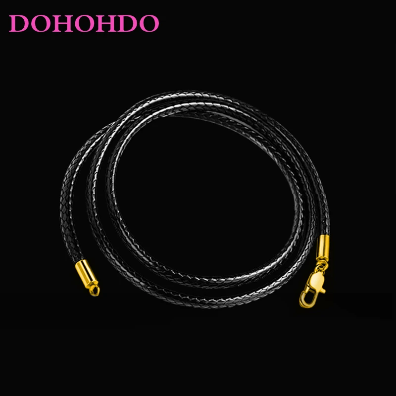 1.5-3mm Necklace Cord Leather Cord Wax Rope Chain With Stainless Steel Gold Color Lobster Clasp For DIY Necklace Jewelry Making