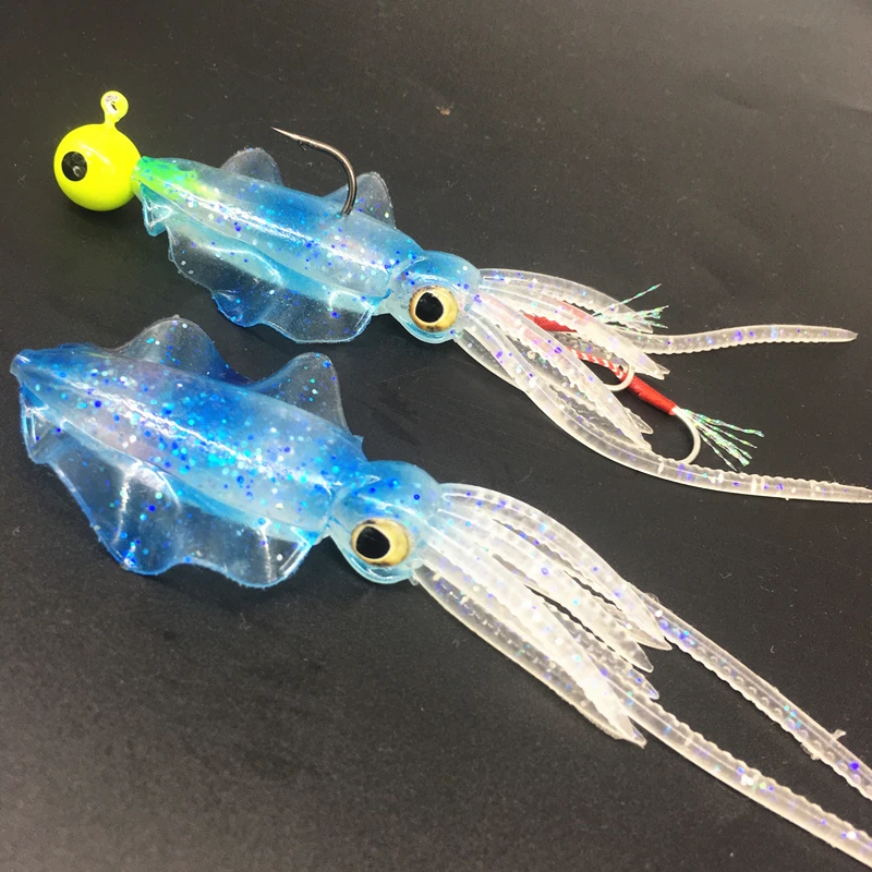 130mm Fishing Tuna Lure Octopus Squid Skirt Fishing Soft Lure Rig Luminous Squid Jig Sea Fishing Wobbler Bait Jig head hook