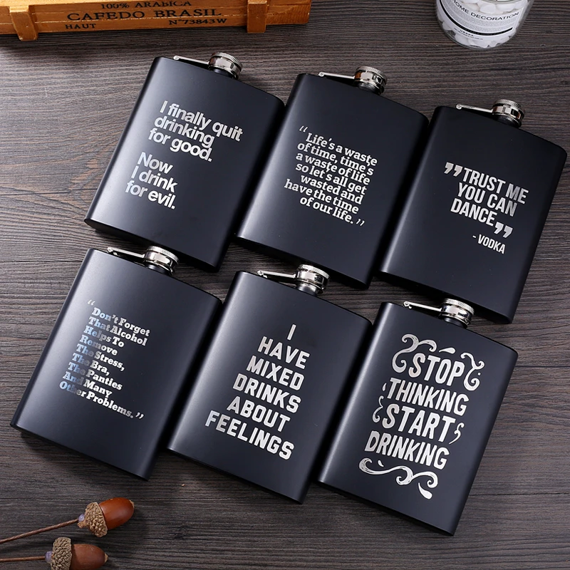 8 OZ Ounces Black Matte Metal Gift Stainless Steel Hip Flask Flagon Alcohol Bottle Whisky Vodka Laser Engraved LOGO Custom Made