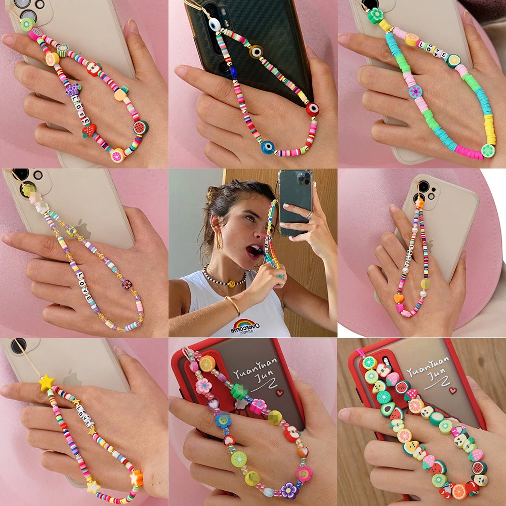 Fruit String Mobile Chain Multi Color for Girls Phone Choker Necklace Strap Lanyard for Soft Pottery Keys Lady Gift New Design