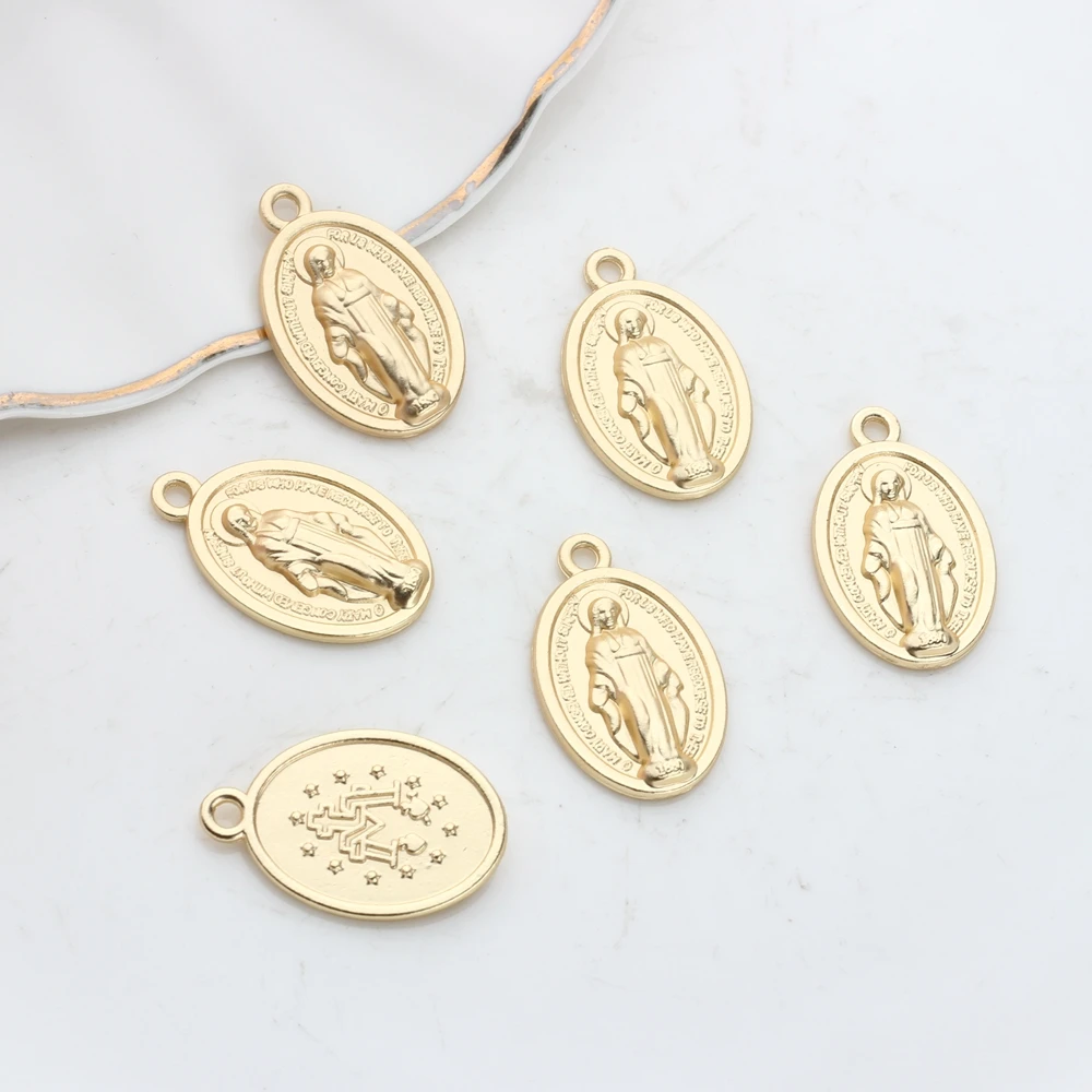 Zinc Alloy Charms Golden Oval Coin Virgin Mary Charms Pendant For DIY Fashion Necklace Jewelry Bracelet Making Accessories