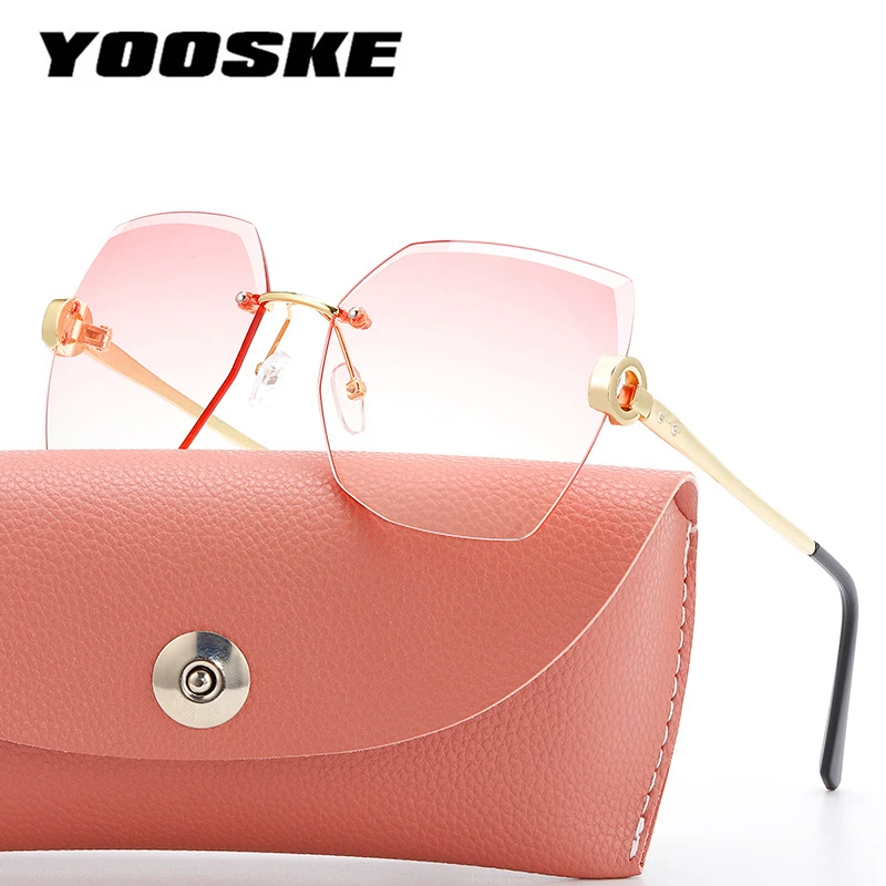 YOOSKE Rectangular Women's Sunglasses Rimless Metal Fashion Square Sun Glasses for Women gradient lens frameless 2021 uv400