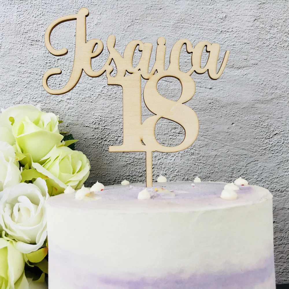 Personalized Wooden Happy Birthday Cake Topper,Custom name and Age Gold Mirror Birthday Cake Topper,Elegant Birthday Party Decor