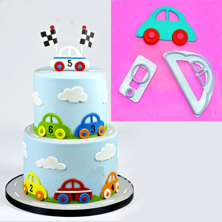 DIY Baking New 2Pcs Cars Cut Mold Fondant Cake Decoration Plastic Mold