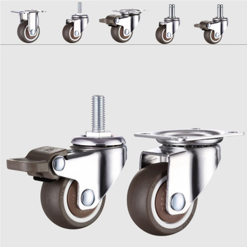 1/1.25/1.5/2 Inch Furniture Casters Wheels  Rubber Swivel Castor Trolley Rubber Caster with brake