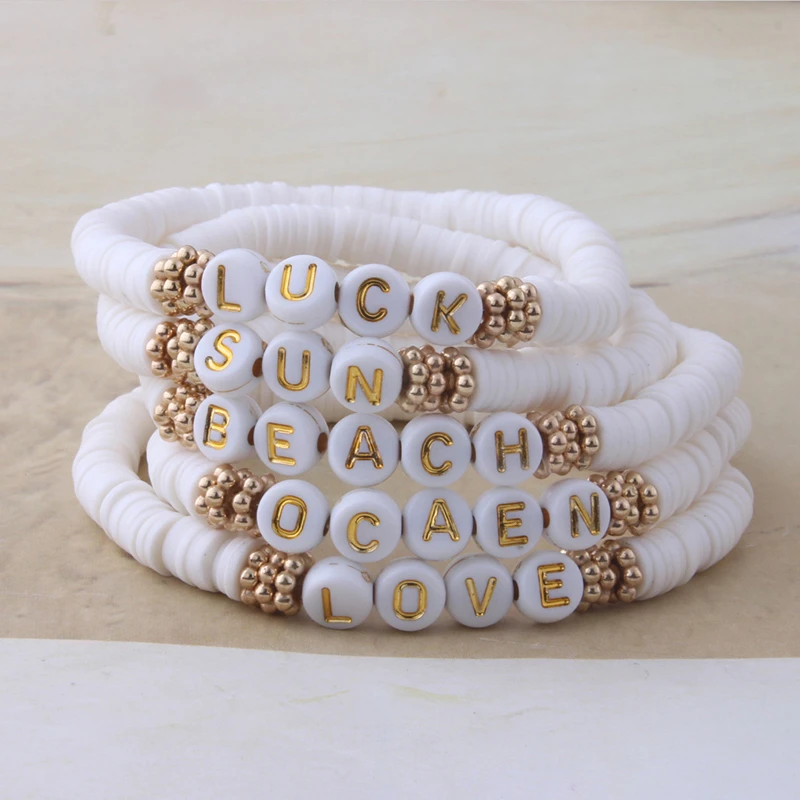 NeeFu WoFu DIY Digital Letter Bracelets Boho Name Women Number Handmade Child Bracelet Custom Disc Beads Pulseras