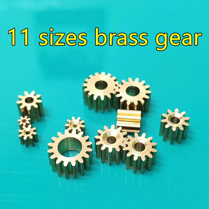 11 Sizes Brass Shaft Gears Metal Motor Teeth Copper Axis Gears Sets 1mm 2mm Hole Diameter DIY Helicopter Robot Toys Dropshipping