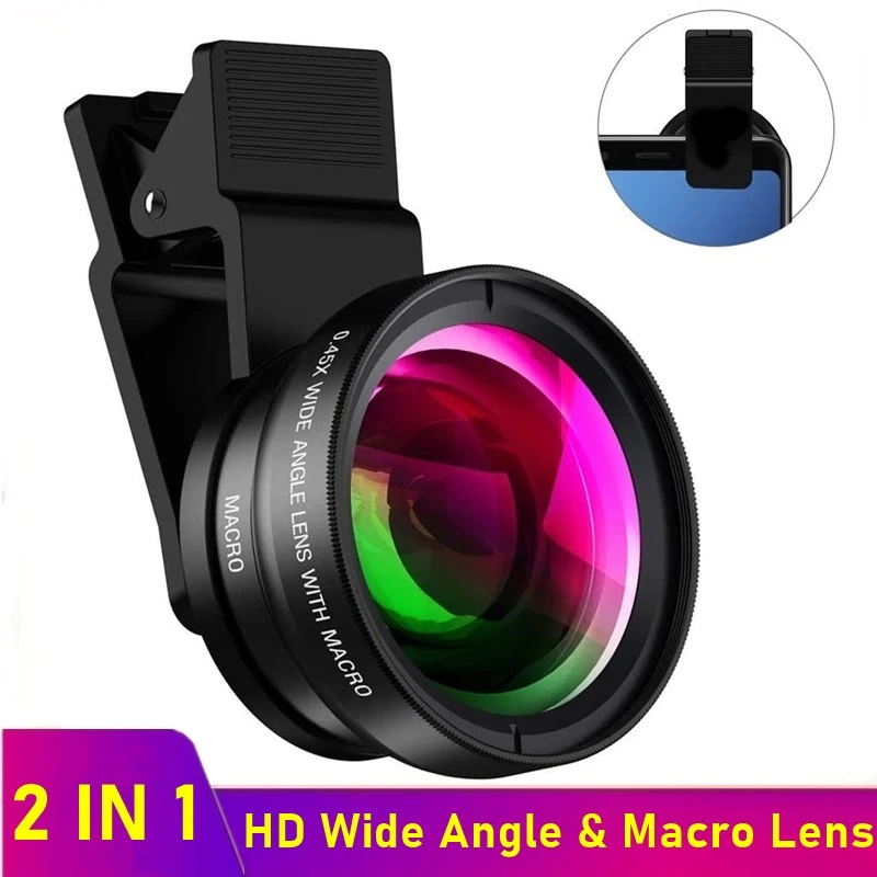 Tongdaytech Universal Phone Lens 0.45x Super Wide Angle 12.5x Macro Lens HD Camera Lens For iPhone 12 11 7 8 X XS Huawei Xiaomi