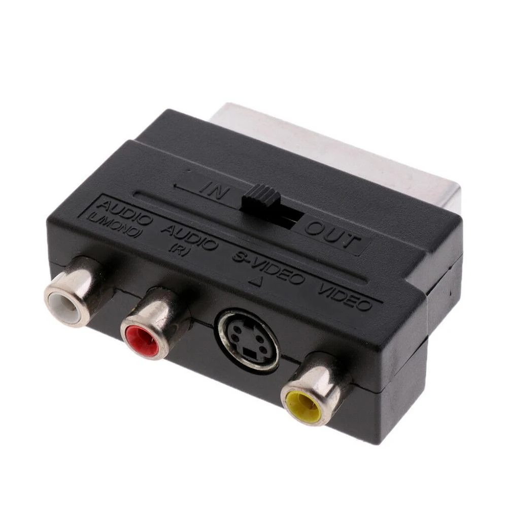 21Pin Scart Adaptor AV Block to 3 RCA Phono Composite S-Video with in/out Switch Scart Adaptor AV Block