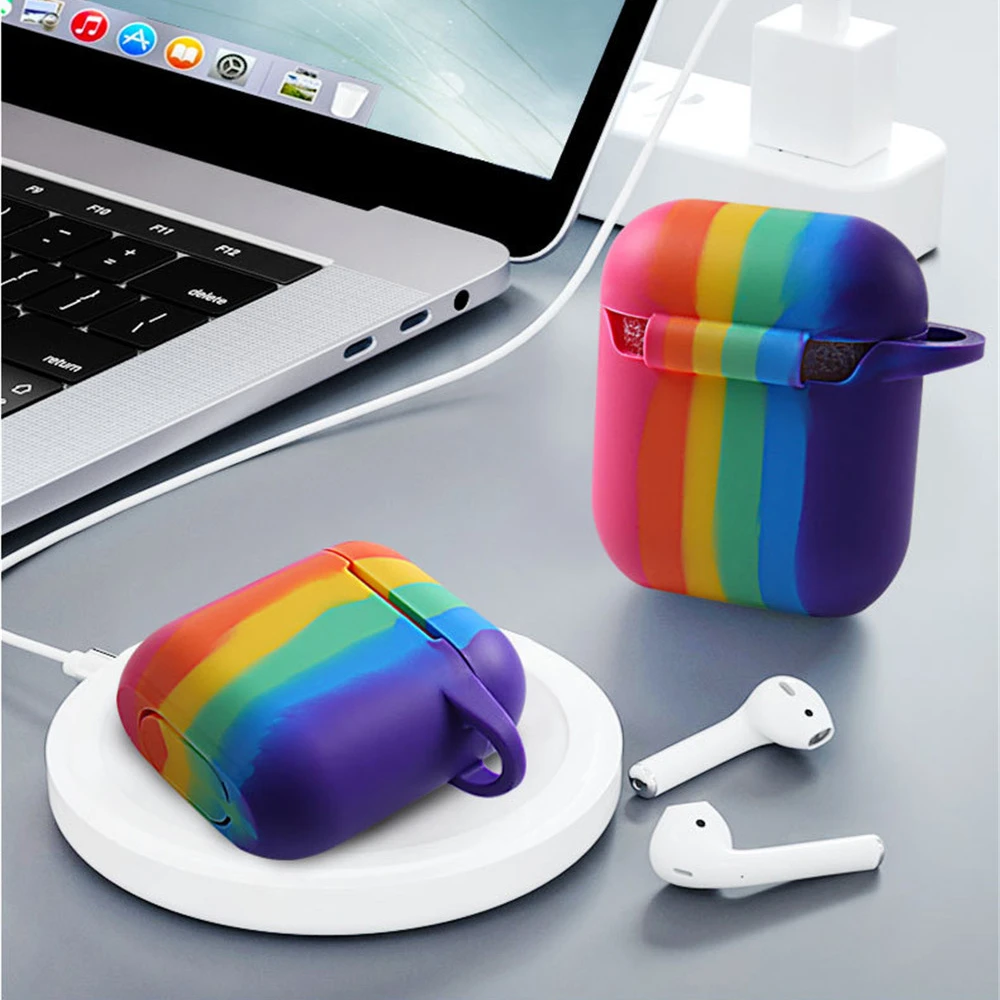 earphone case for airpods case rainbow silicone cover for airpods pro 3 with keychain earphone accessories colorful 2020 newest