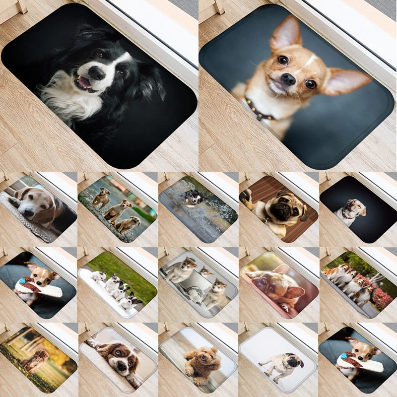 1pcs 40*60cm Cute Pug Husky Dog Pattern Anti-Slip Suede Carpet Door Mat Doormat Outdoor Kitchen Living Room Floor Mat Rug 48302