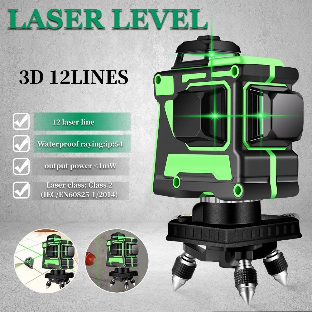 Laser Level 12 Lines 3D Self-Leveling 360 Horizontal And Vertical Professional Green Laser Beam Line Build Measuring Tools