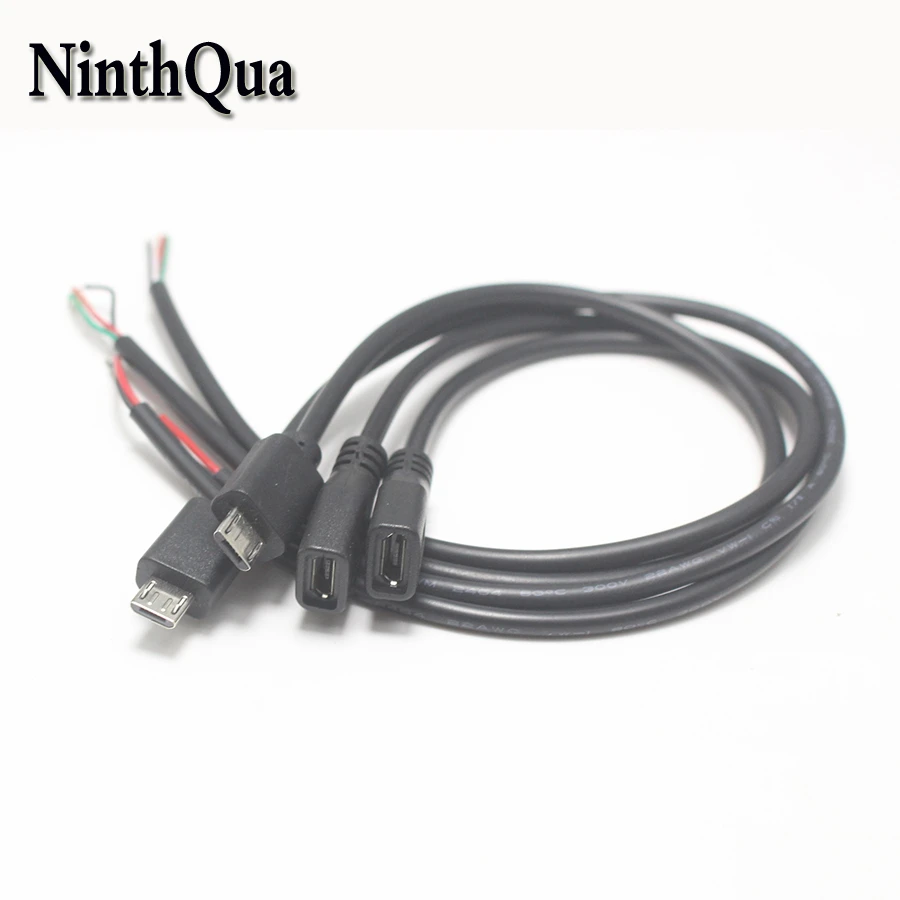 1pcs DIY Micro USB Welding Type Male Plug Female jack Connector with 2P / 4P Cable for OD3mm Wire Black 30cm