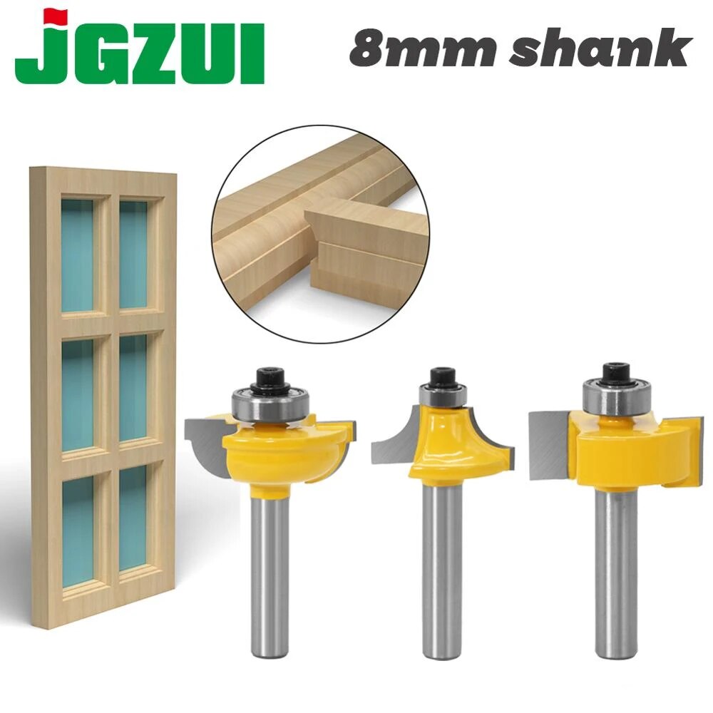 3pcs 8mm Shank Router Bits Set Beading Bit Round Over Bead Frame Door T V Shape Milling Cutter For Wood Power Tools