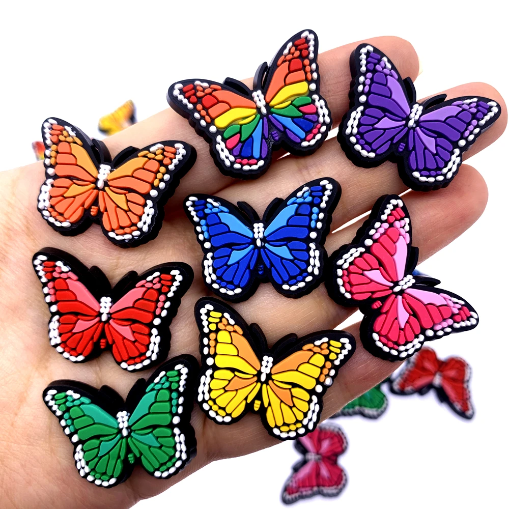 Hot 1PCS Butterfly Icon Silicon Shoes Charms Cartoon Animal Croc Accessories Buckles Women Girls Gifts Wristband Decor DIY